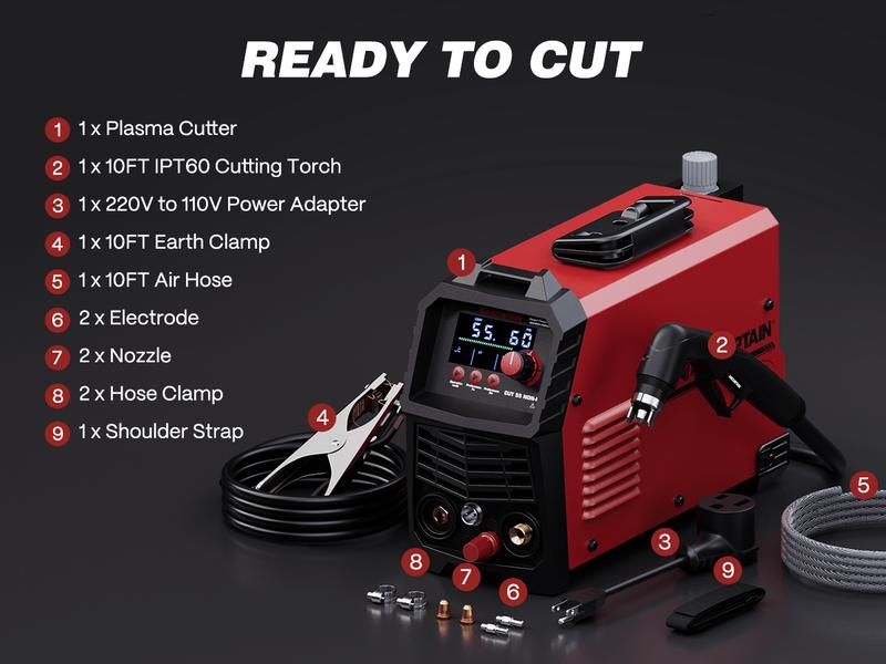 Arccaptain CUT55 Non-HF Plasma Cutter, Blowback Non-HF Pilot Arc Plasma Cutting Machine, Large LED Display IGBT Inverter 110/220V Dual Voltage, 3/5" Clean Cut, Mesh Cutting, Rust Removal, PA PT Adjustable, Black Friday Deals, Xmax Gift for Man and Dad