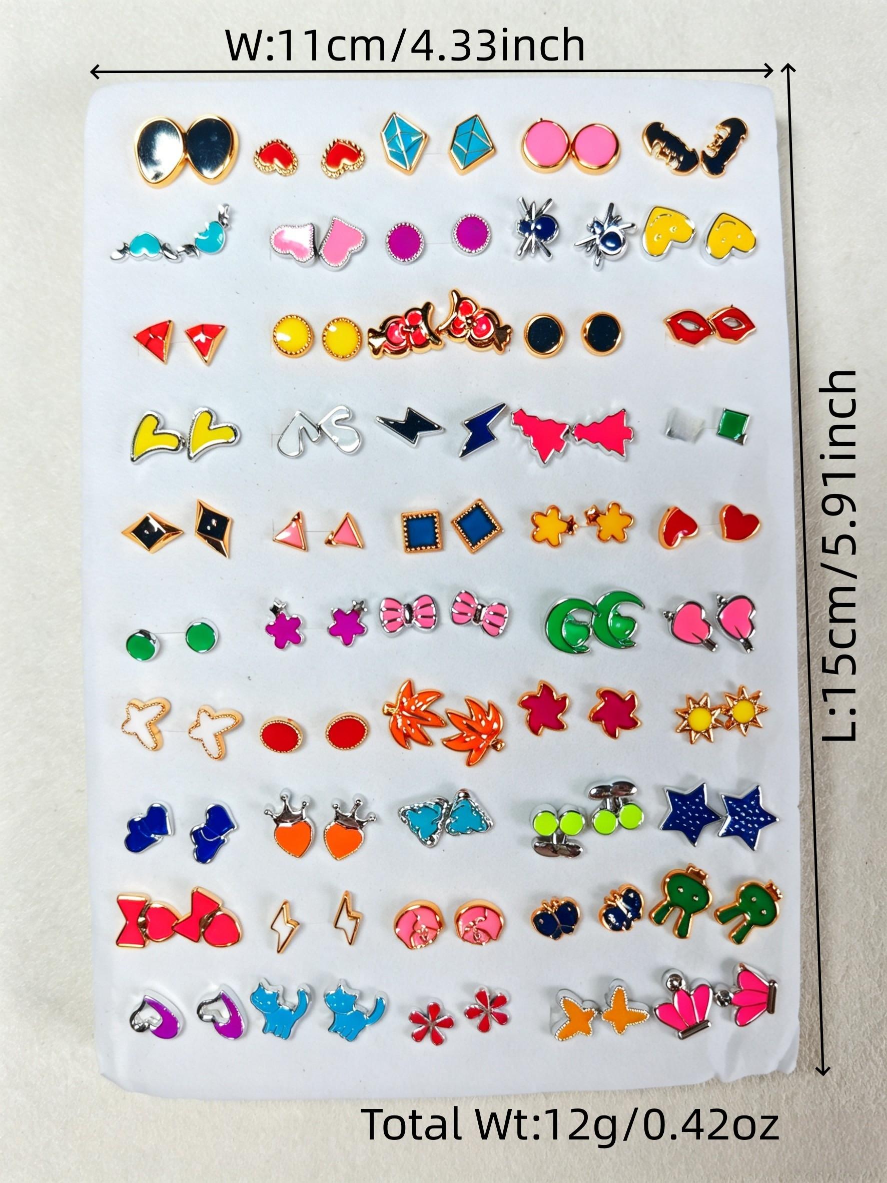 50 Pairs Colorful Drop Earrings Set, Animal Flower Studs, Hypoallergenic Daily Wear, Y2K Style, Gift for Girls, Graduation, Anniversary
