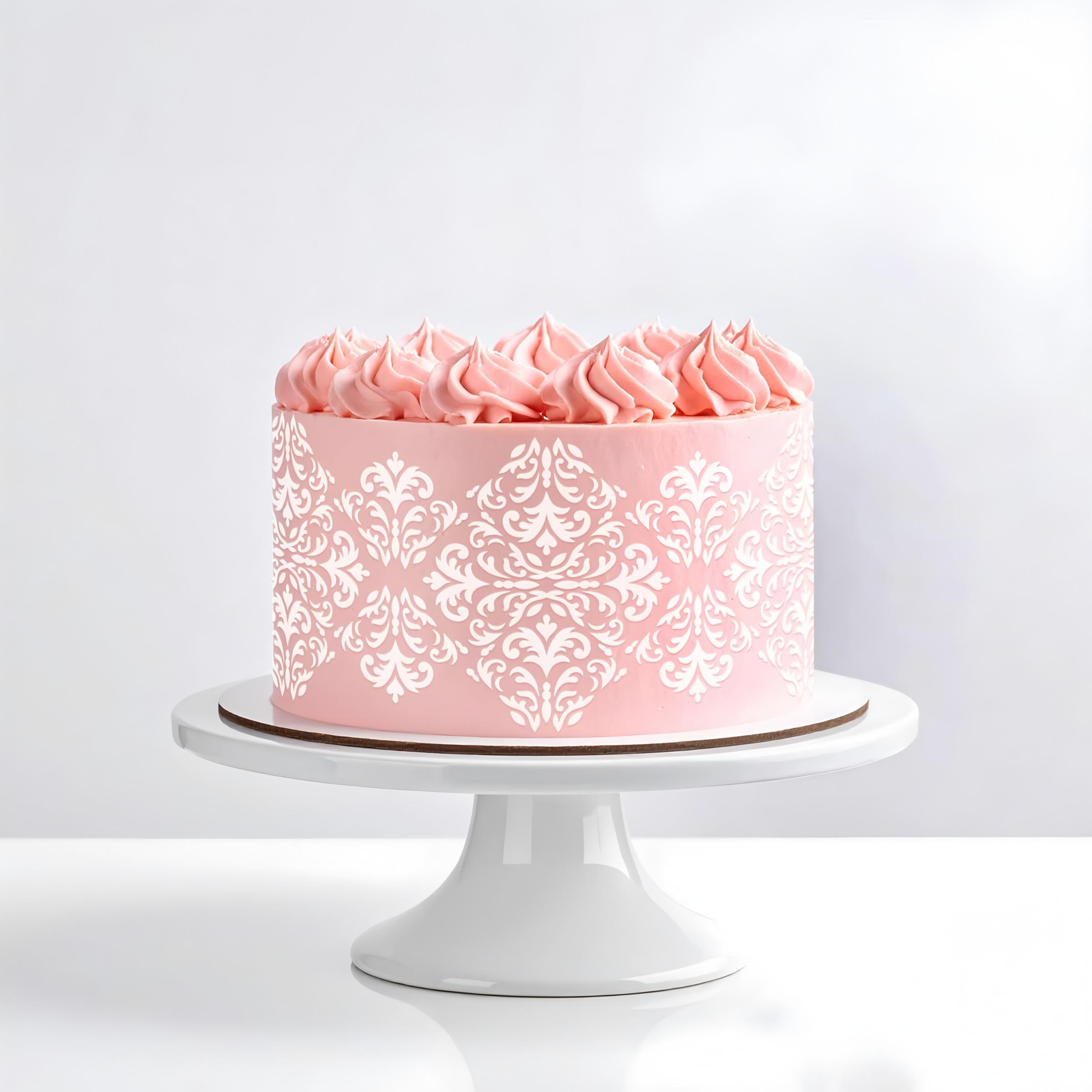 Reusable Cake Stencil Sprinkle Mold, Damascus Pattern Baking Decoration Template, Food Grade Home DIY Cake Printing Tool, Wedding Birthday Party Decor, Pastry Decorating Tools