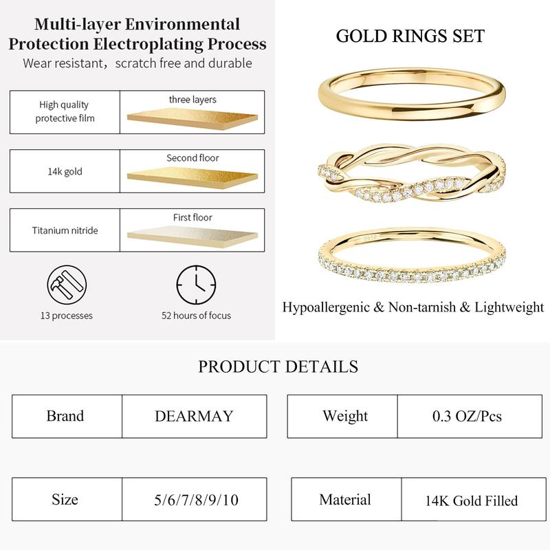 DEARMAY Stackable Rings for Women Non Tarnish, Dainty Set Thumb Fashion Thin Cubic Zirconia Ring Pack Simple Unique Statement Jewlery Women7/8/9/10