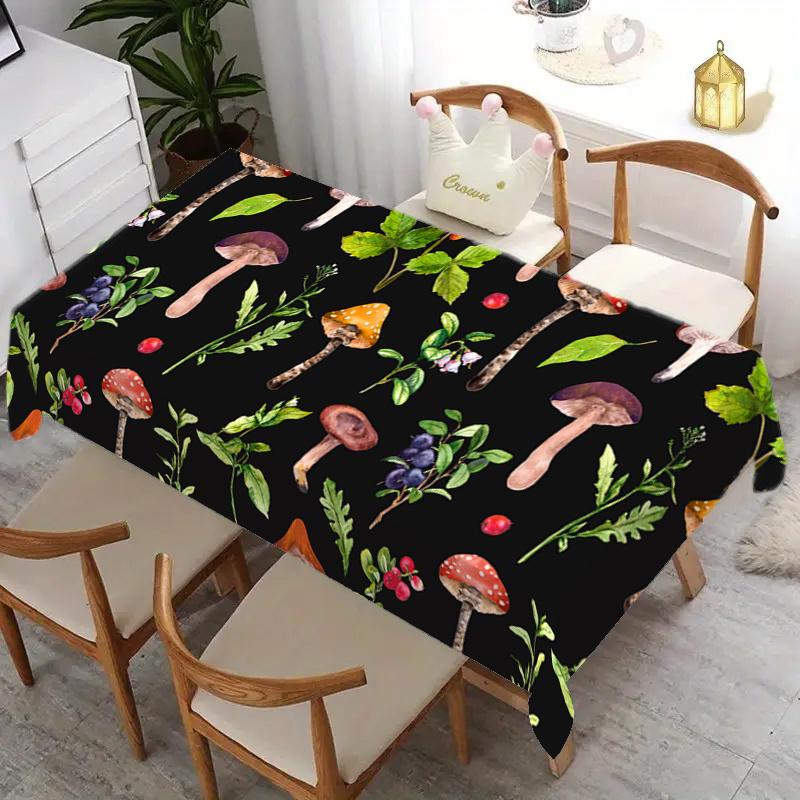 1 Mushroom Patterned Tablecloth with Forest Mushrooms, Berries, Grass, and Wildflowers -100% Polyester Fiber Rectangular Table Cover, Suitable for Kitchen, Dining, Party Decoration, Outdoor Dining Table, Kitchen Table Cover | Mechanical Textile