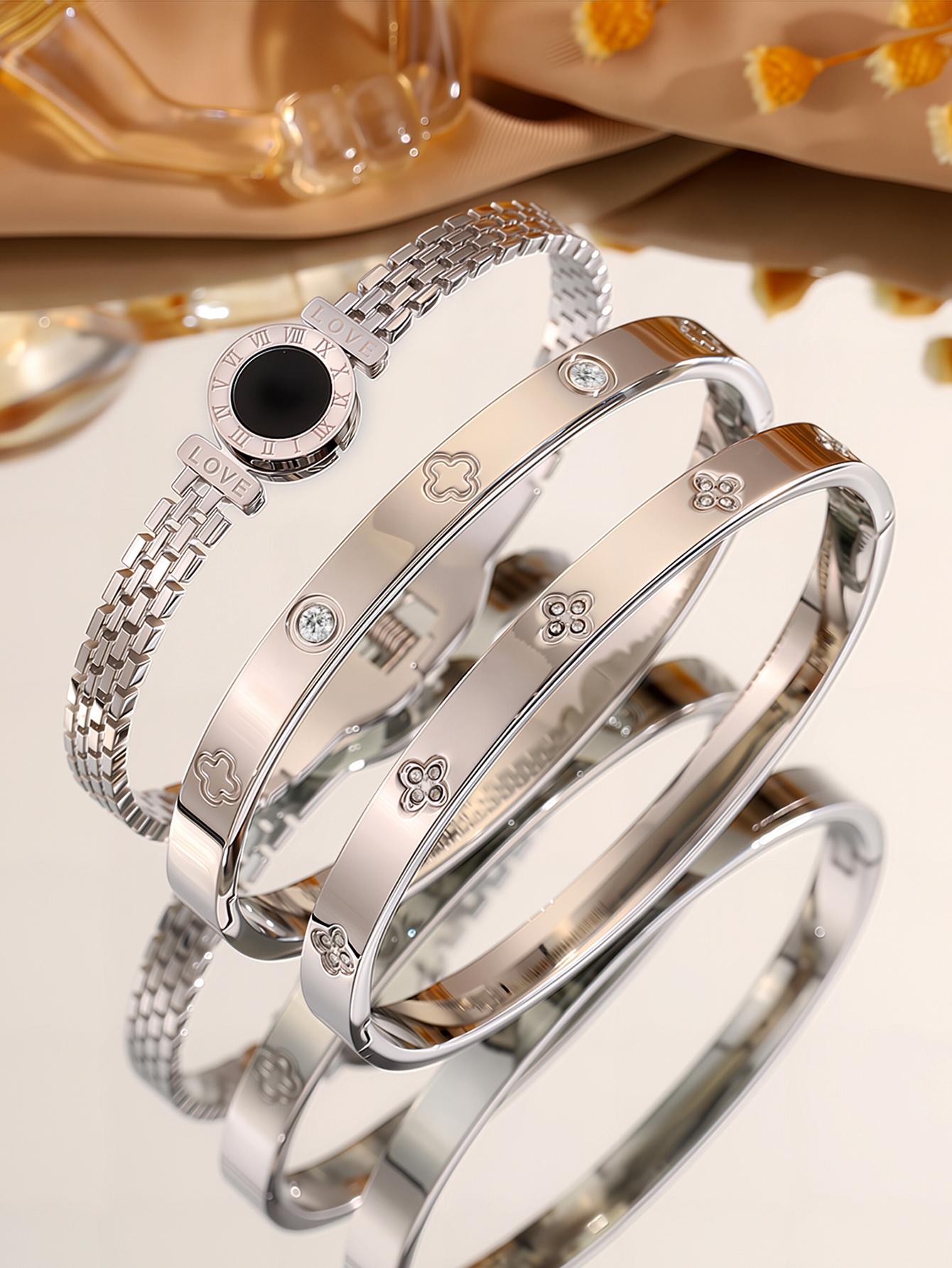 French Luxury Classic Bracelet Set, Stainless Steel Fashion Accessory, Perfect Birthday Gift & Vacation Wear, Casual Style