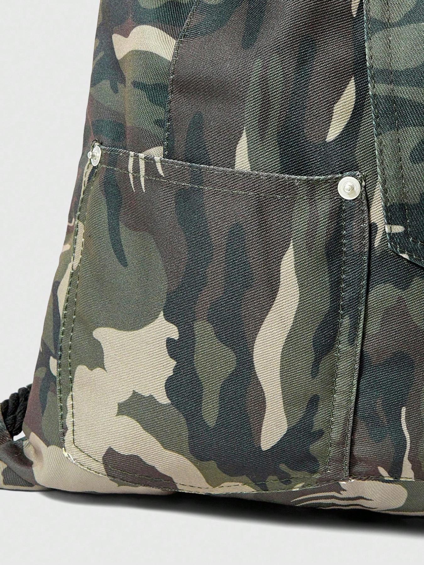 Camouflage Drawstring Backpack, Large Capacity Multi-Pocket Casual Unisex Bag, Suitable for Commuting, Social Events, Shopping