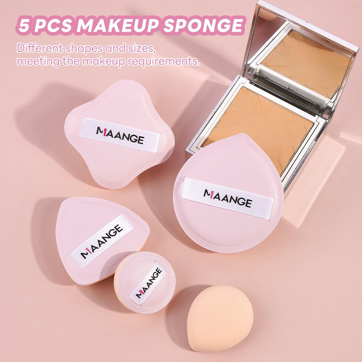 Maange 13-Piece Dual-Ended Makeup Brush Set + 5 Powder Puff Accessories Gift Box, Brush Makeup Kit, Soft Cosmetic Brushes, Essential Beauty Tools, Perfect Valentine's Day Present