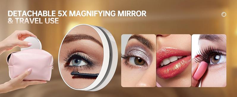 Hasipu Vanity Mirror with Lights, Hollywood Mirror, Makeup Mirror with Dimmable Bulbs, Smart Touch 3 Colors Dimmable, 360 Rotation, White