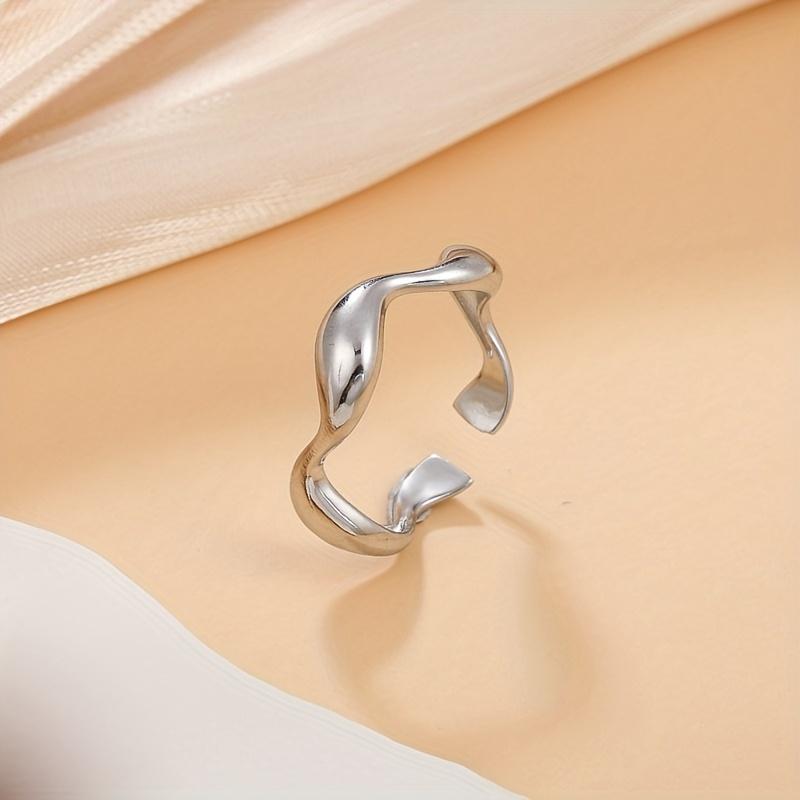 [Gold Open Ring] 18K Gold Plated Irregular Wave Open Ring | Adjustable Delicate Jewelry For Women Girls | Wedding Engagement Party Decor Gift