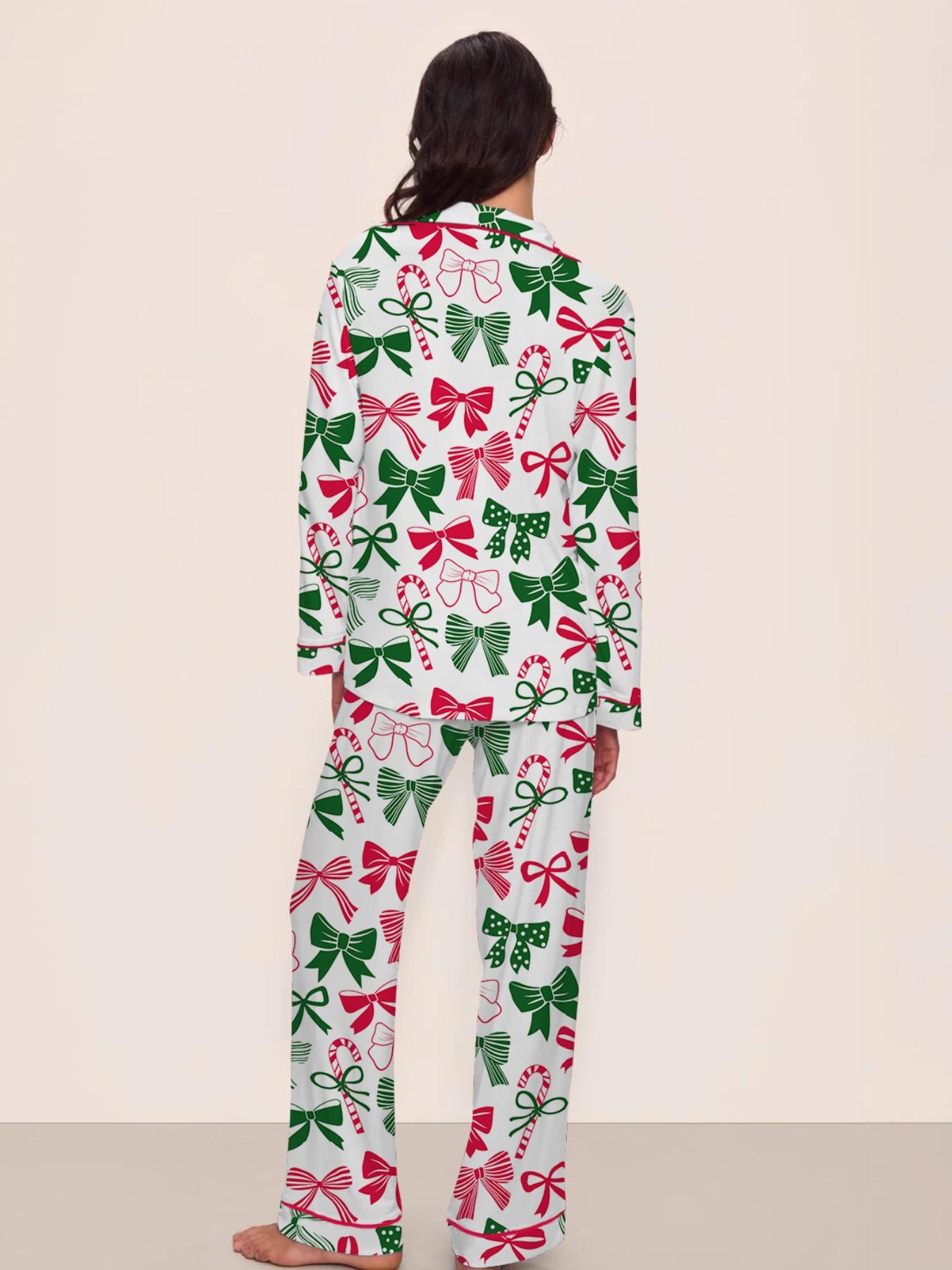 【Christmas Pajamas】Women's Christmas Pajama Set, Long Sleeve Casual Loungewear, Elastic Waist Pants, Elegant Cute Holiday Nightwear