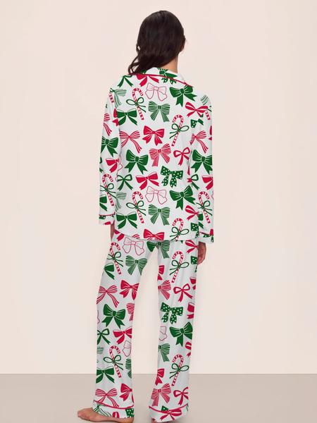 【Christmas Pajamas】Women's Christmas Pajama Set, Long Sleeve Casual Loungewear, Elastic Waist Pants, Elegant Cute Holiday Nightwear