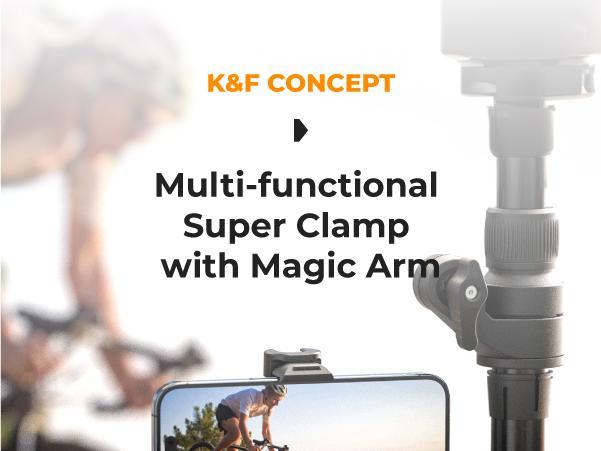 【K&F CONCEPT】Camera Clamp Mount, Super Clamp Mount Magic Arm with Two 360° Ball Heads, 1/4" Screw Threads for ARRI Compatible with DSLR, Action Camera, Tripod, Phone for Gopro/Insta360