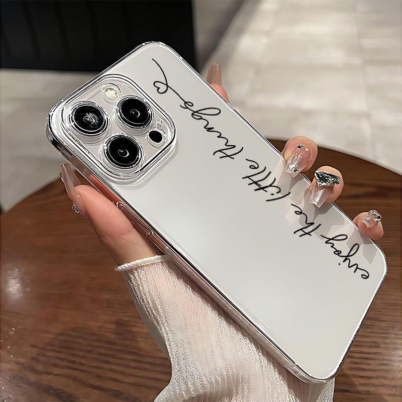 Script Quote Minimal Clear Phone Case, Positive Mood Electroplated Style for iPhone 17 16 15 14 13 12 11 X Plus Pro Max, Shockproof Gift