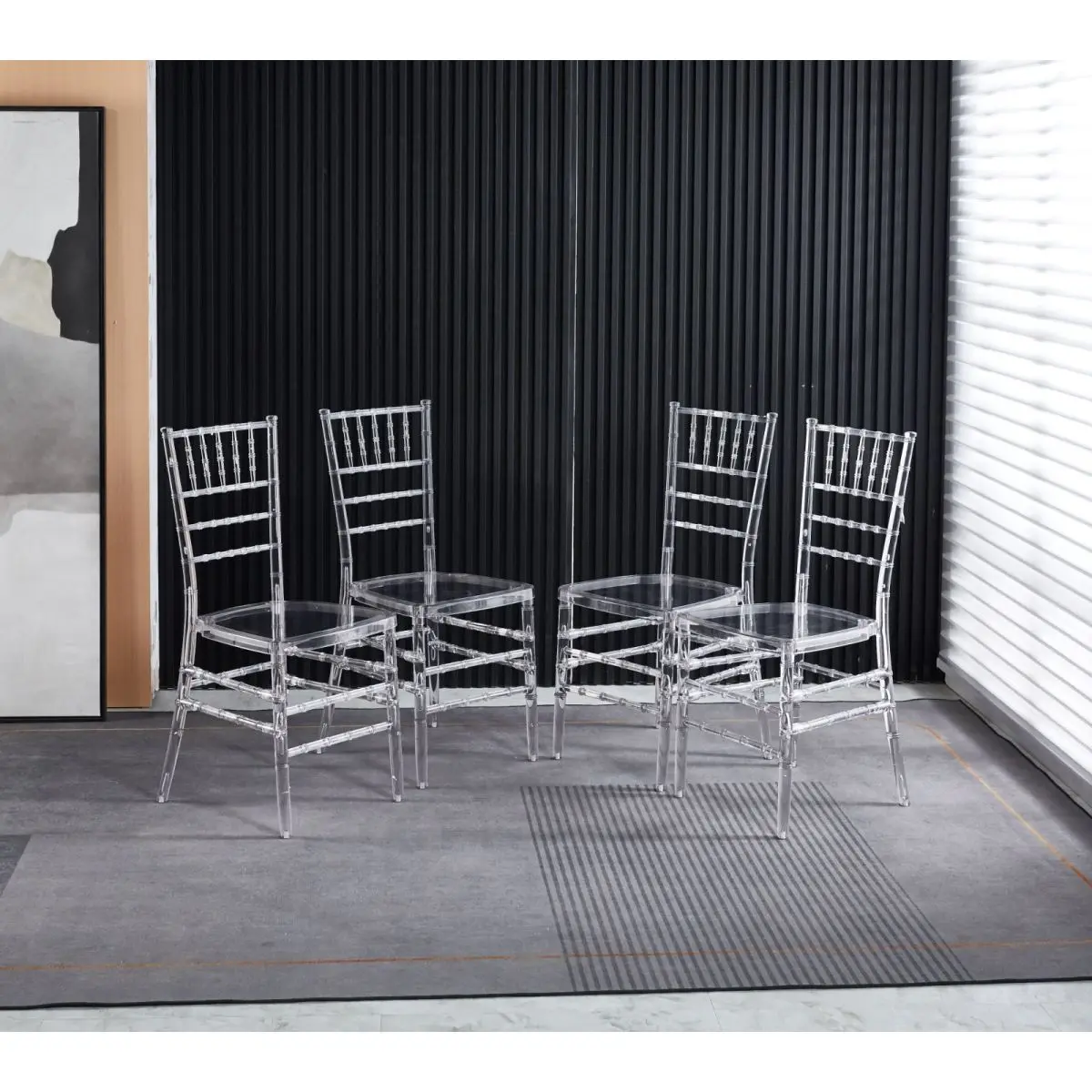 Modern Plastic Dining Chairs Set of 4, Stackable Armless Chairs with Clear Plastic Seats for Dining Room and Wedding Seating