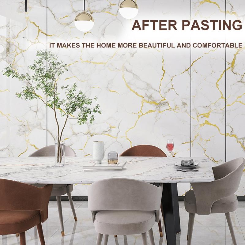 Marble Decorative Panel, Self-Adhesive Marble Pattern Wallpaper, Fireproof Waterproof Wall Material, Realistic Marble Look, Living Room Use, Wall Panels Roll