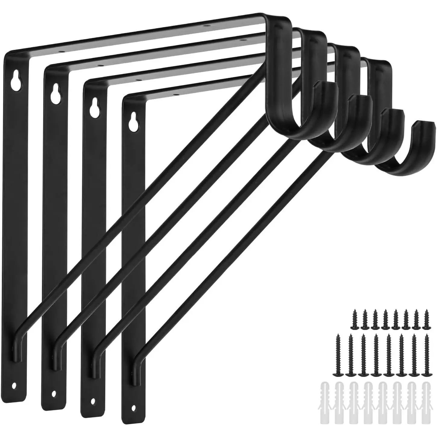 4 Pack Heavy Duty Closet Shelf and Rod Brackets 300lbs, 11 x 11 Inch Wall Mounted Closet Shelves Bracket with Rod Shelving Support, Black Closet Pole Holder Bracket with Screws