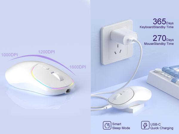 MageGee Wireless Gaming Keyboard and Mouse Combo V560, RGB Backlit Rechargeable Mechanical Feel Keyboard 2.4GHz Quiet Blue White Purple Keyboard Mouse for Mac Laptop PC Gamer