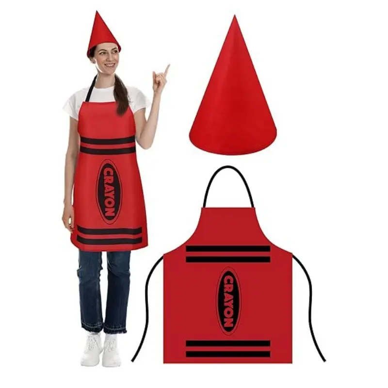 Rainbow colored crayon apron, dwarf pointed hat set, creative party costume, Halloween outfit props