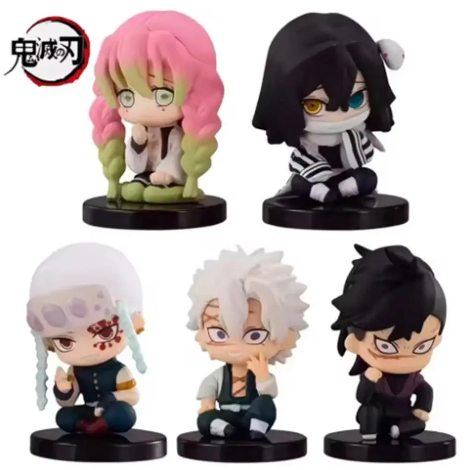 Doll Gift 5P Q Version Demon Slayer Sitting Ghost Doll Tanjiro Nidouzi Inosuke Zenizu Figure Action Figure Movie Model PVC Toys