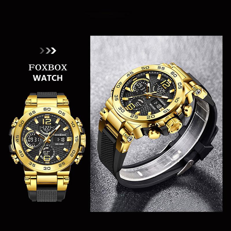 FoxBox Large Disc Silicone Strap Electronic Time Scale Design Luminous Pointer Round Fashion Luxury Waterproof Wear Quartz watch gift Springtok reloj