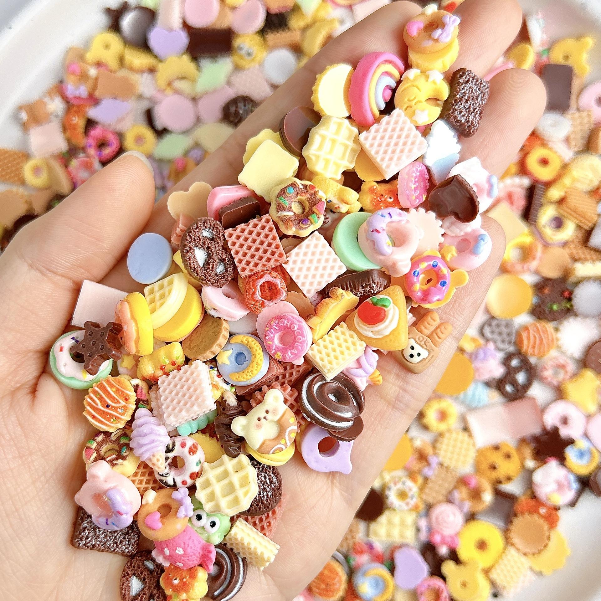 100Pcs Cartoon Cute Desserts Series Resin Nail Charms 3D Simulated Donut Ice-cream Cookies Chocolate Decorations DIY Hairpin Phone Case Nail Art Supplies for Women