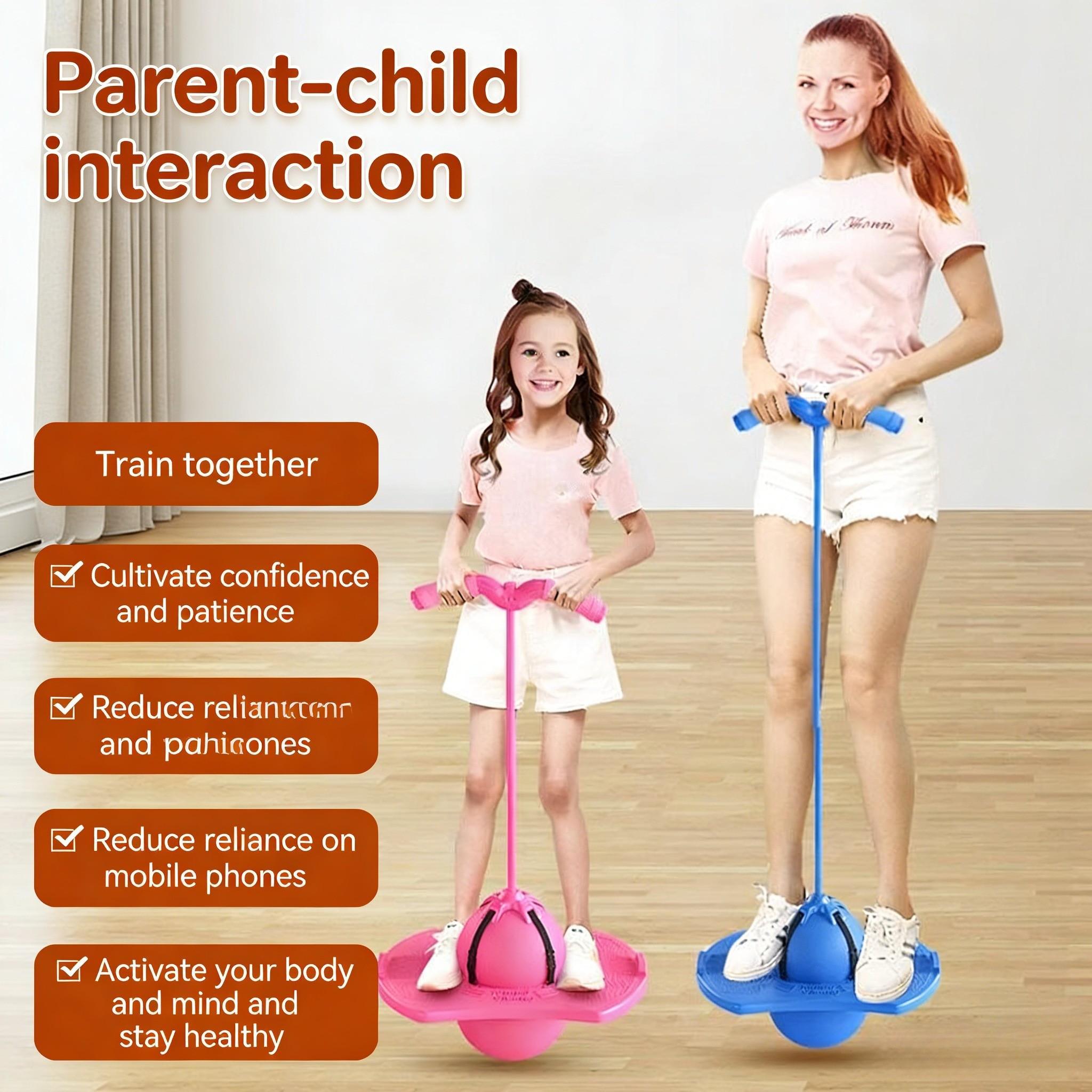 Bouncing Ball With Handle Pump, Balance Platform Bouncy Jump Pogo Ball, High Jump Trick Board Pogo Bouncing Ball, Safe and Fun Pogo Stick, Improves Balance & Coordination for Indoor Outdoor, Inflatable Fitness Toy Gift,for Balance/Coordination/Fitness