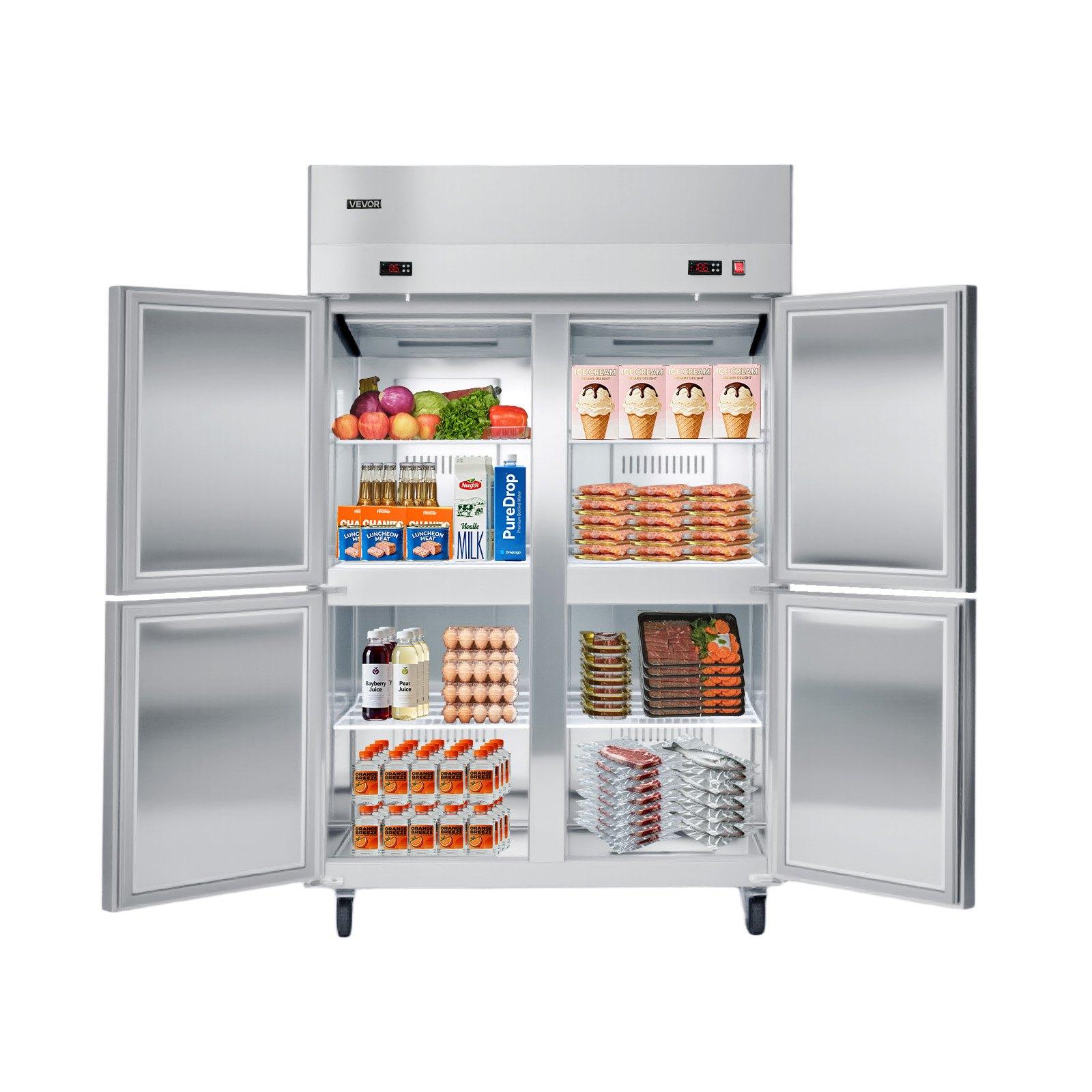 Commercial Refrigerator and Freezer Combo 48"W, 31 Cu. Ft Stainless Steel Upright Freezer/Refrigerator with 4 Doors, Auto-Defrost, 6 Adjustable Shelves, UL Certified