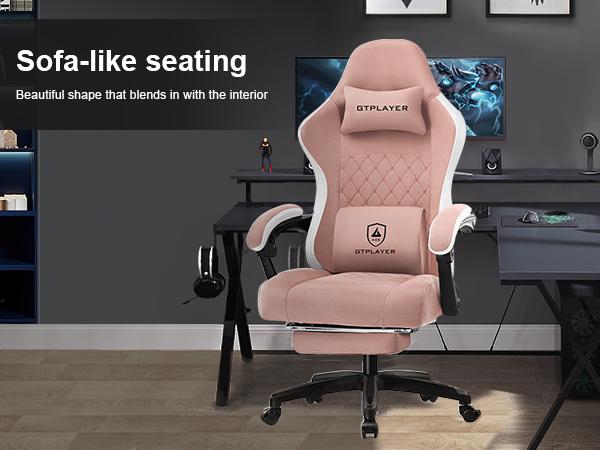GTPLAYER Gaming Chair, Technical Fabric Office Chair with Pocket Spring Cushion, Linkage Armrests and Footrest, High Back Ergonomic Computer Chair