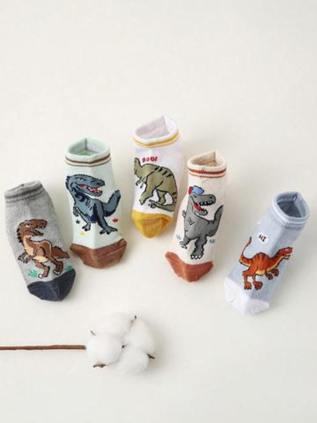 10 Pairs Kids Socks, Spring Summer Mesh Socks, Boy Cartoon Dinosaur Ankle Socks, Soft Comfortable Breathable Short Socks, Casual Daily Wear