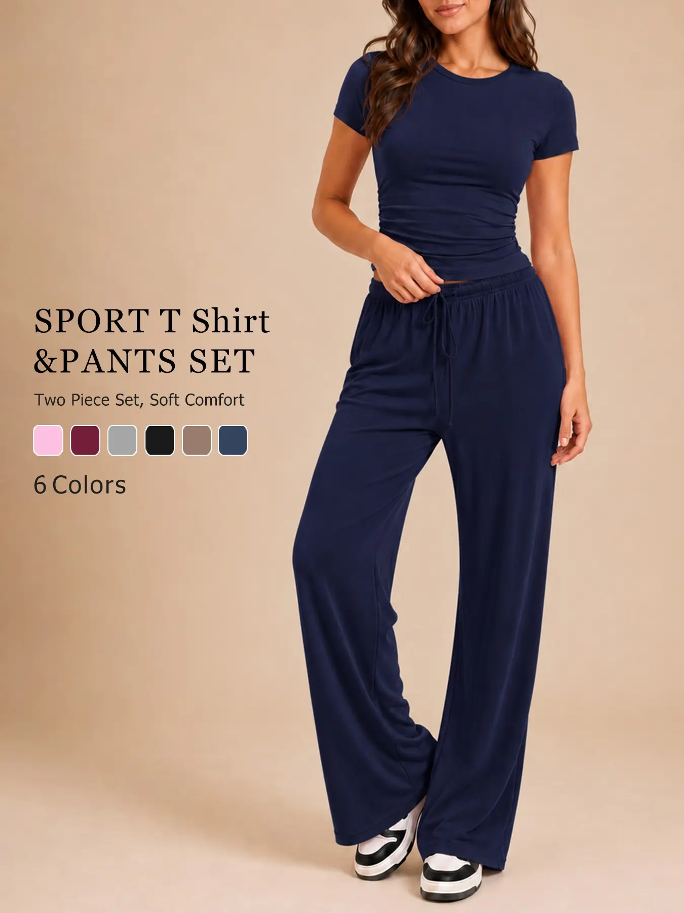 Women's Sport Set, Plain Short Sleeve Long Pants, Comfortable Fitted Quick Dry Yoga, All Seasons Casual Gym Wear