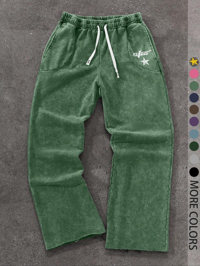 Men's Streetwear Cotton Joggers, Loose Fit Elastic Waist Knit Pants, Washed Fabric with Vintage Details, Casual Fashion for Daily Wear