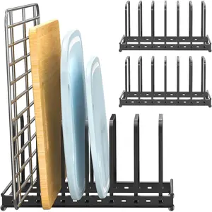 TEAMOLA Cutting Board Organizer, 2-Pack Baking Sheet Holder Rack - Metal Adjustable Bakeware Organizer Holder for Pot Pan Lids Divider Kitchen Cabinet Countertop Organization Storage Choice