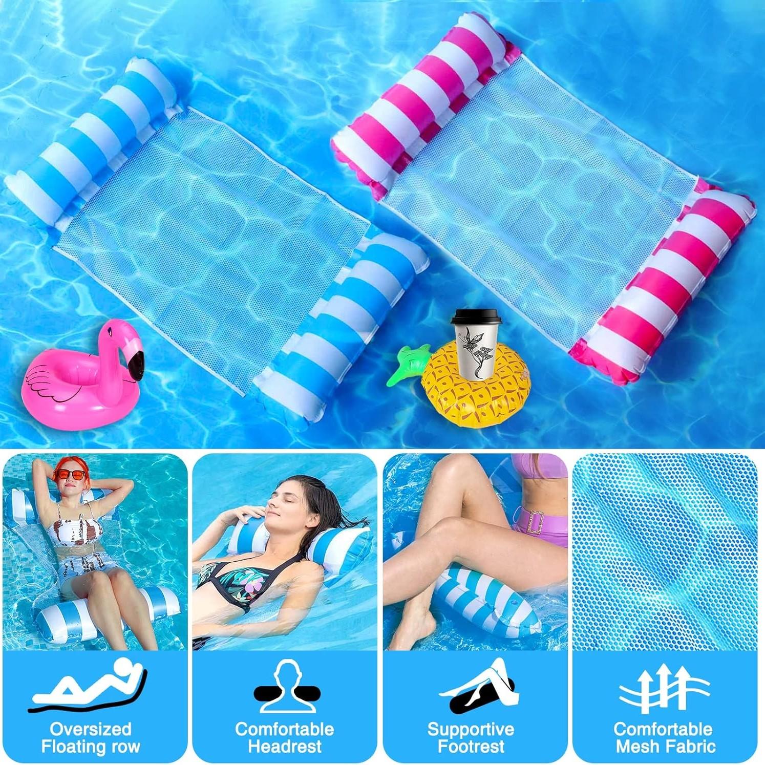 2-Pack Swimming Pool Float Hammock, Multi-Purpose Inflatable Hammock Pool Hammock (Saddle, Lounge Chair, Hammock, Drifter), Water Hammock Lounge