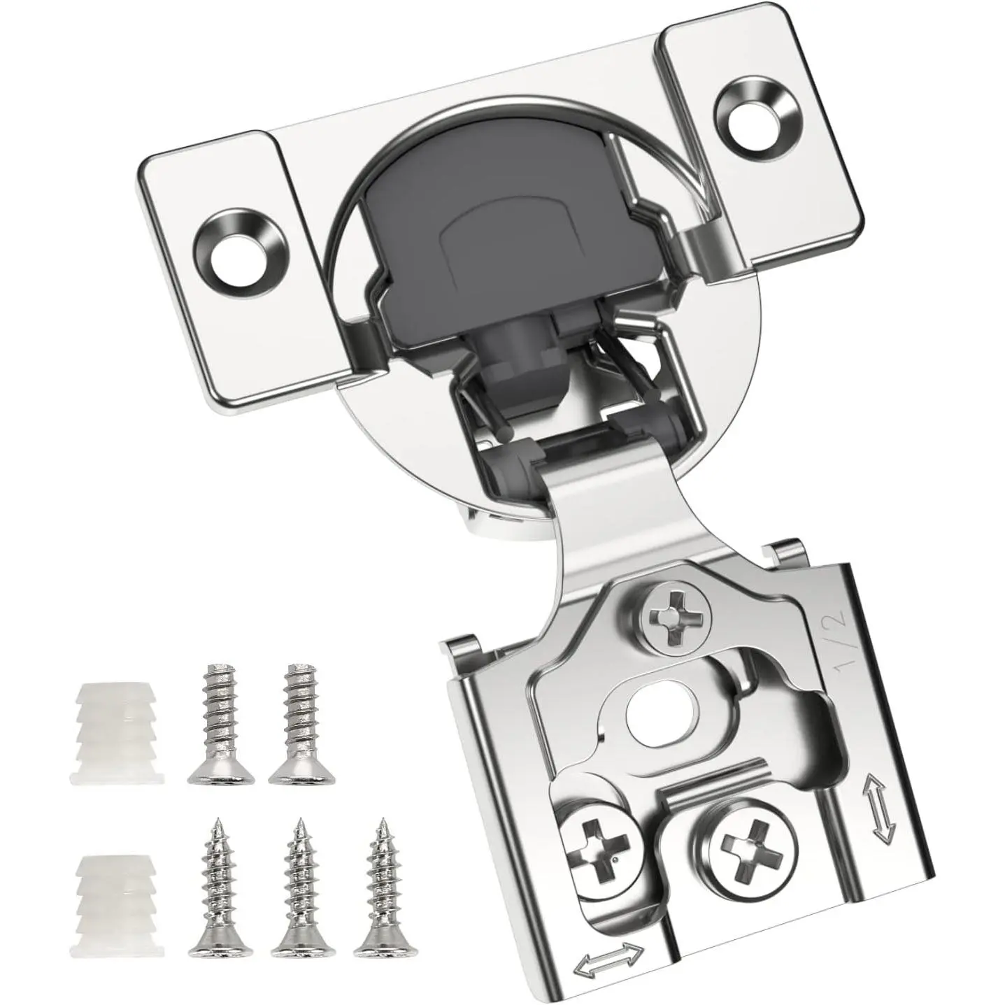 10 Pack 1/2" Overlay Concealed Soft Close Hinges for Face Frame Doors, Self Closing Hidden Cabinet Hinges with 3-Way Adjustability, Satin Brushed Nickel, 105 Degree Open Angle for Kitchen Storage CabinetGift