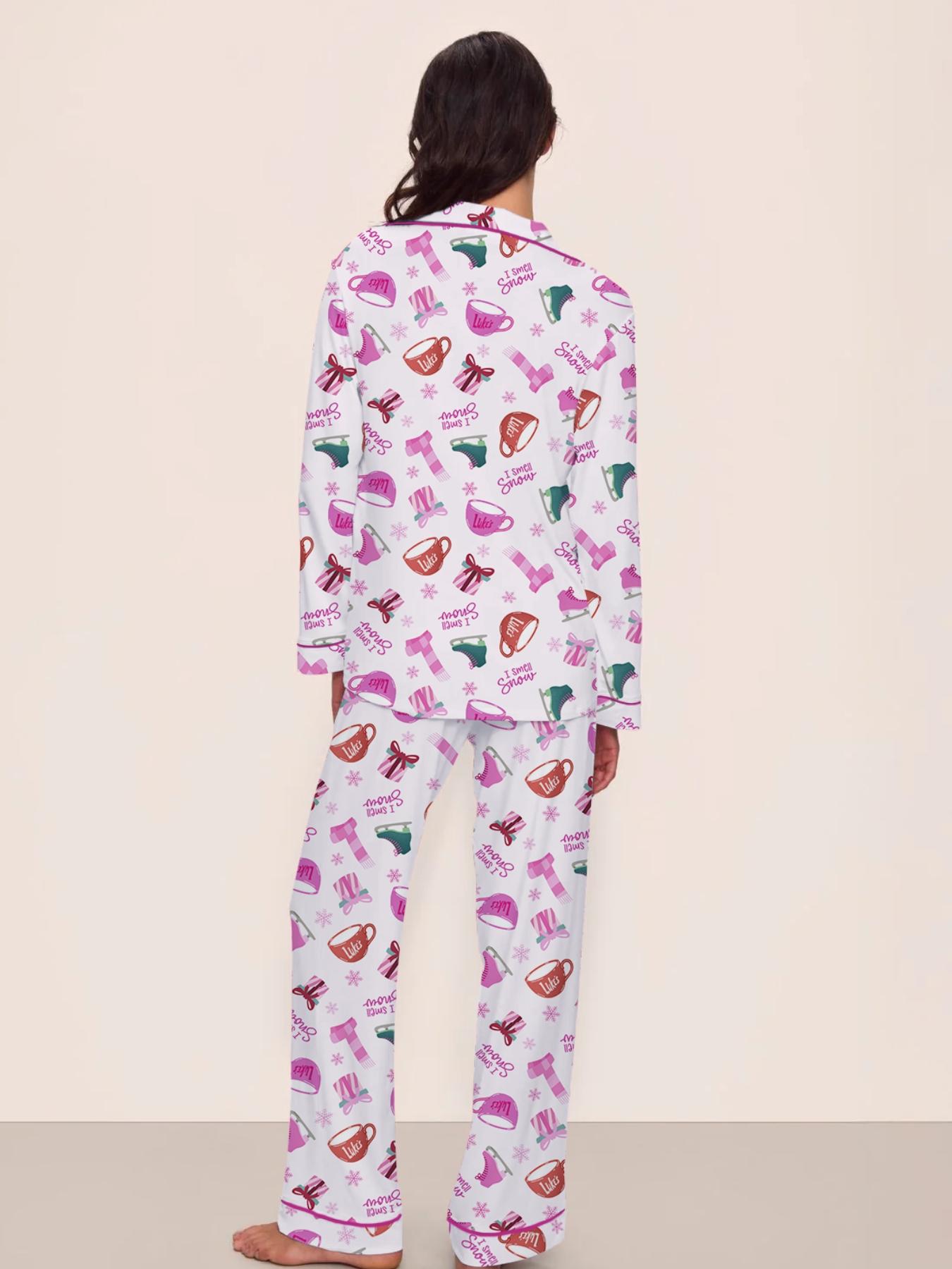 Christmas Pajamas Women's Christmas Pajama Set, Pjs, Pink Cozy Long Sleeve Top & Elastic Waist Pants, Fitted Winter Sleepwear, Perfect Holiday Gift, Gilmore Girl I smell snow, Mother daughter matching, Bookworm night, Coffee lover pajamas