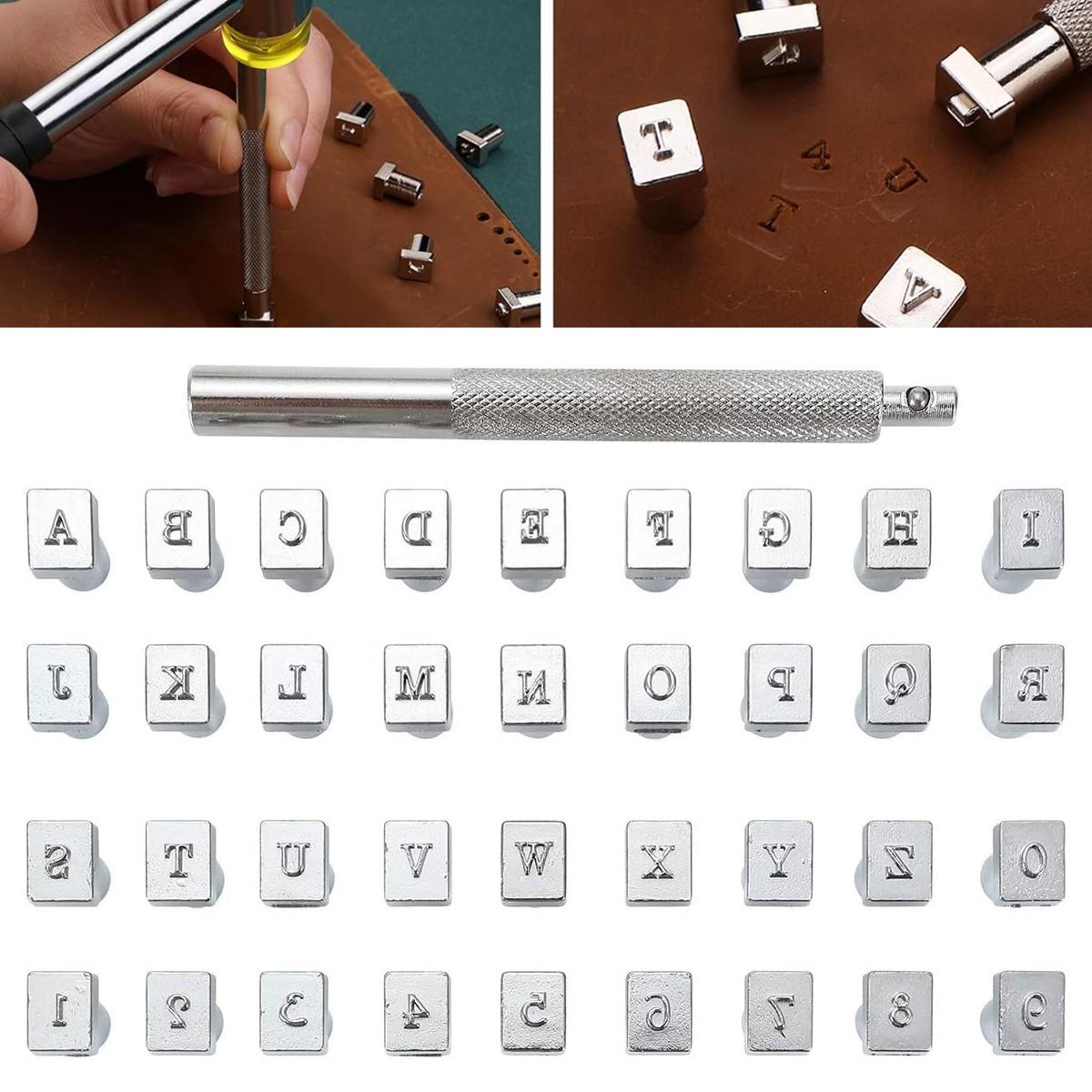 36Pcs Leathercraft Metal Letter and Number Stamps Punch Set Tool, Alphabet Imprinted Leather Punching Tools for Leather Belt Bag Hat Shoes Craft Marking