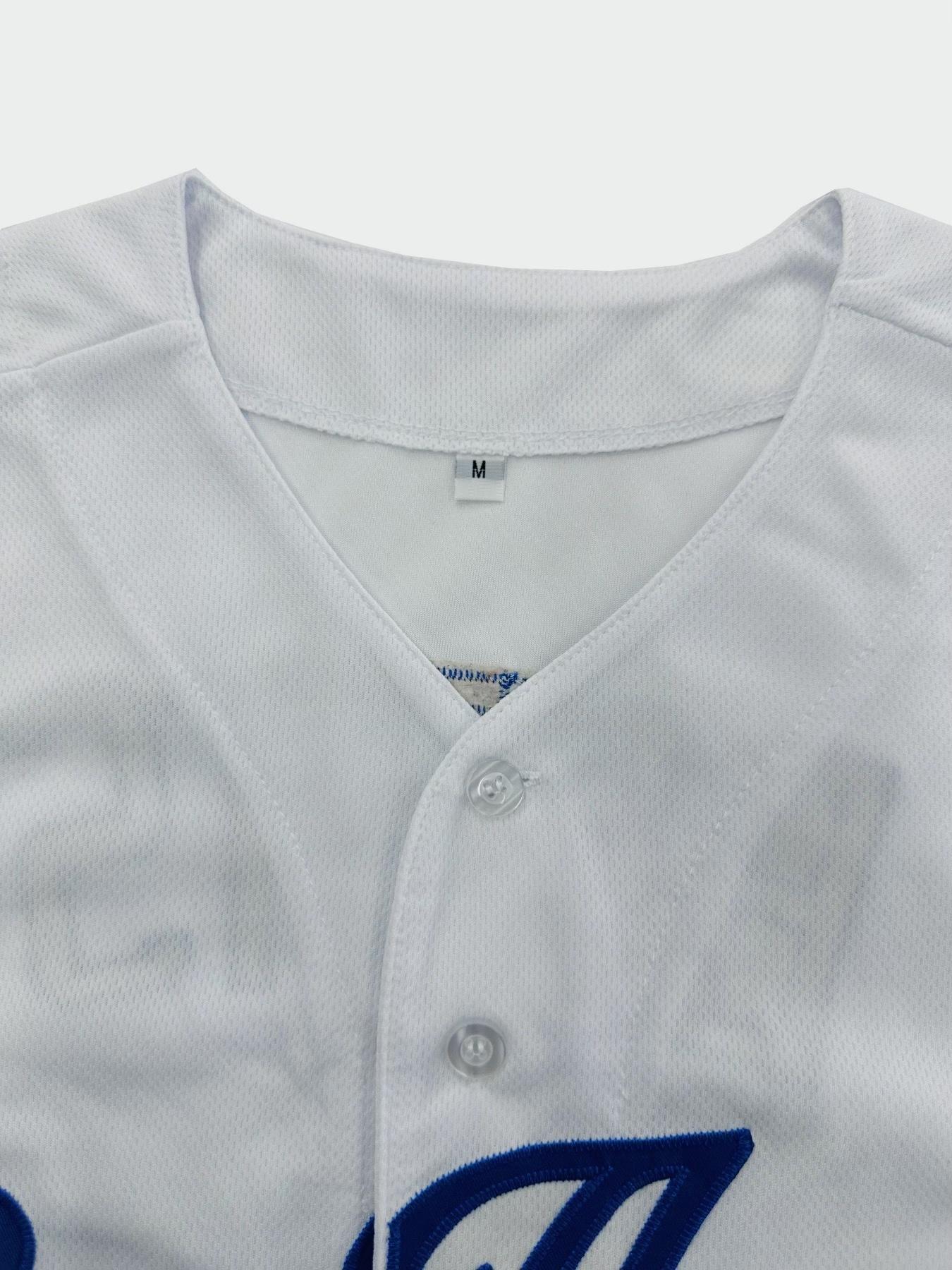 Men's #50 "Los Angeles" Embroidery Baseball Jersey, Loose V-Neck Short Sleeve Button-Up Sportwear Suitable For Street Hip-Hop, Baseball, Golf Training, Sports Top, Streetwear, Sportswear Top