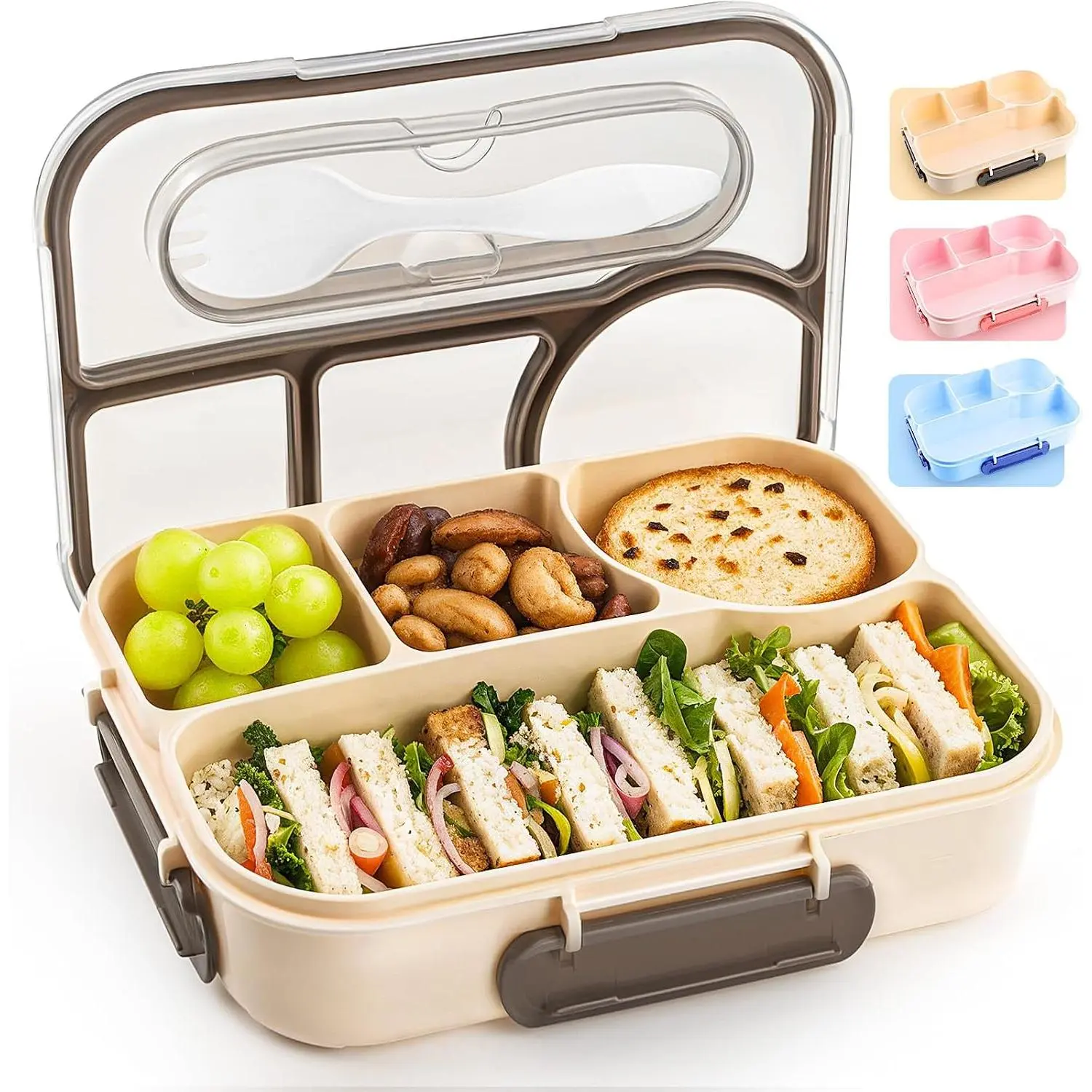 Bento Box Adult, Lunch Box, 4-Compartment Lunch Containers, Drop-Proof, Dishwasher Safe & Made with  Materials(Khaki)