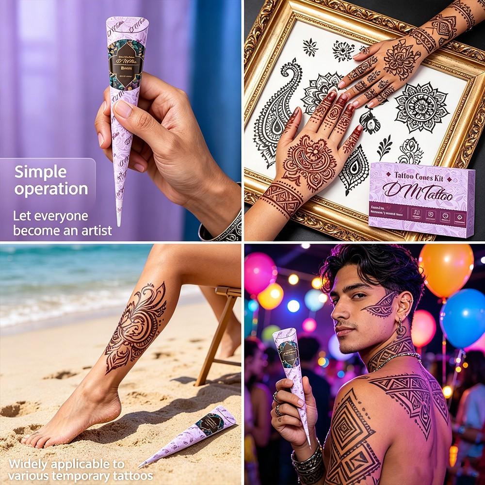Plant Henna Temporary Tattoo Kit, DIY Tattoos, Natural Henna Drawing Gel, Gentle Low Irritation, Waterproof, Easy Application, Perfect for Weddings and Parties