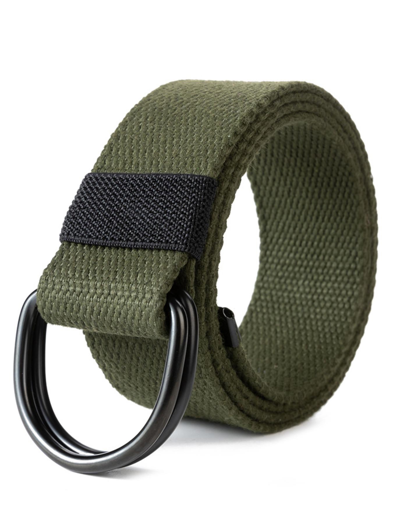 1 Piece Unisex Simple Style Plain Color Nylon Web Belt, Casual Trendy Waistband with Double D-ring Buckle Design, Fashionable Accessories For Daily & Party Decoration, Textured Belt