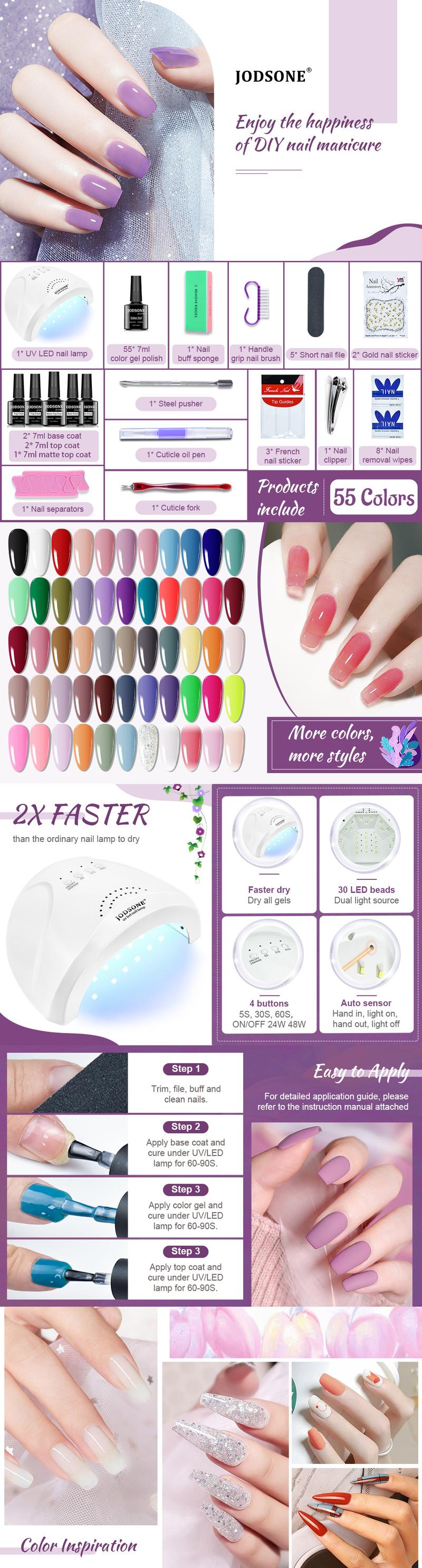 JODSONE 60 PCS Gel Nail Polish Kit with U V Light Base and Matte Glossy Top Coat Nail Gel Polish Soak off Manicure Accessory Tools Suitable for All Seasons JODSONE 60 PCS Gel Nail Polish Kit with U V Light Base and Matte Glossy Top Coat Nail Gel Polish Soak off Manicure Accessory Tools Suitable for All Seasons