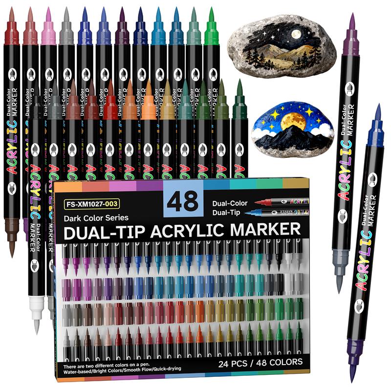 24/48/72/144/240 Colors Acrylic Paint Markers, Dual tips Dual Color Acrylic Paint Pens for Rock Painting, Canvas, Wood, Glass, Ceramic, Fabric, Plastic, Egg & Scrapbook. Soft Brush Tips Paint Pens and Paint Markers Artist Supplies