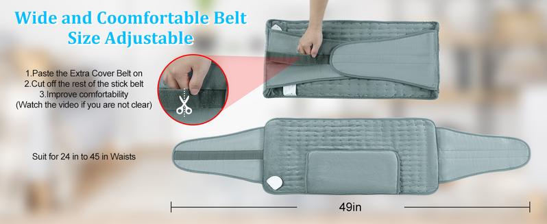 Heating Pad for Back Pain Relief Electric Heating Pad Wrap for Period Cramps Lower Back Neck Shoulders Pain Relief 6-Hour Auto Shut Off 12x24 Heated Pad + 20" Belt Adjustable 4 Timer 6 Heat Level