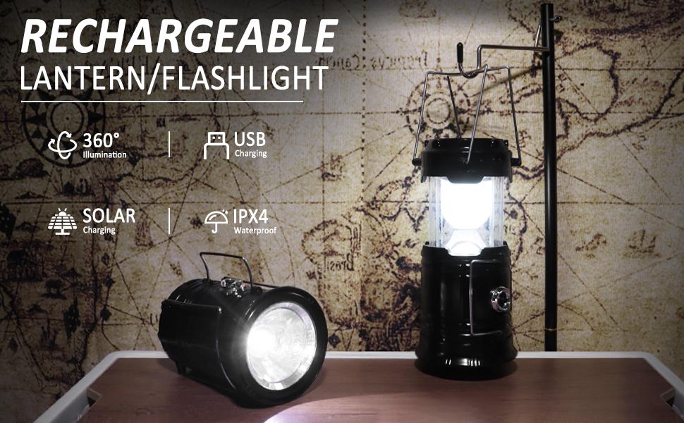 4-Pack Solar Camping Lantern, Collapsible LED Solar USB Rechargeable Lantern Flashlight Emergency Hanging Lights for Camping Hurricanes Power Outages Indoor Outdoor