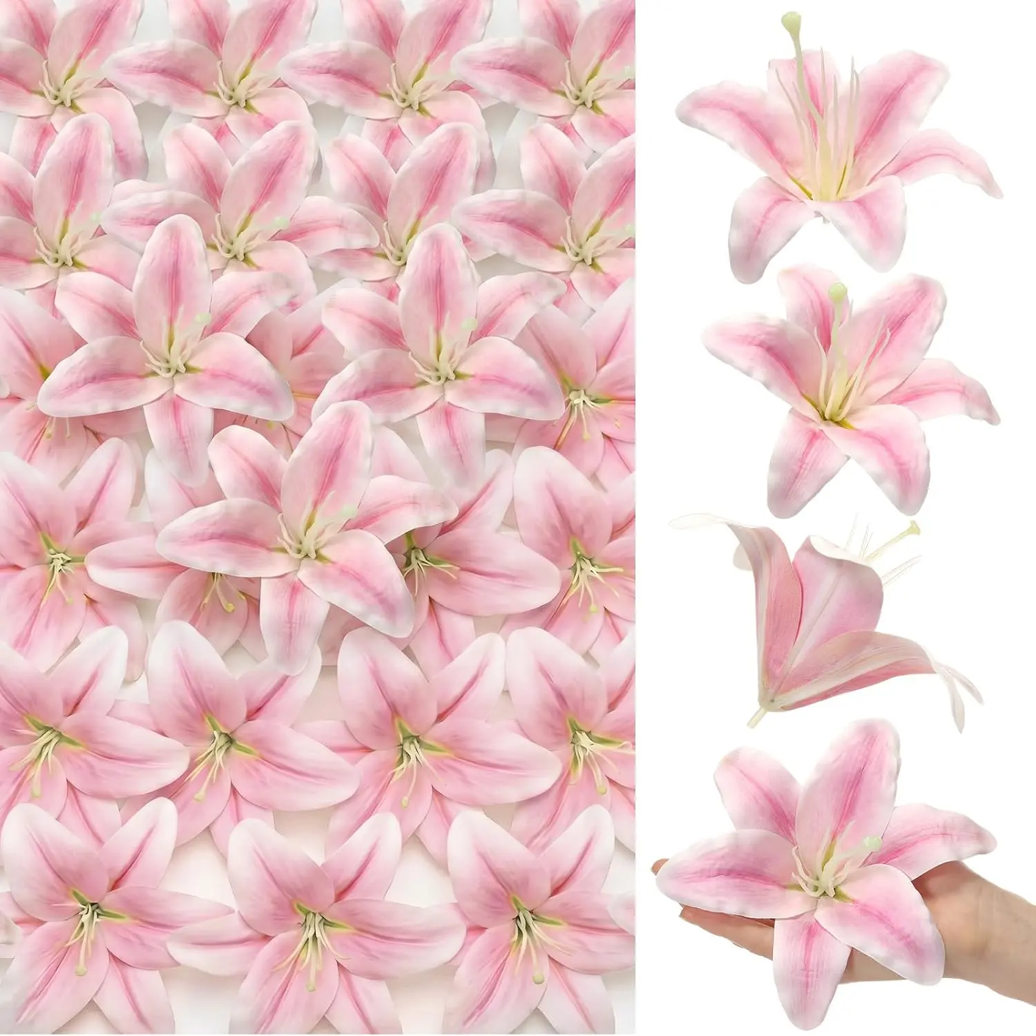 Large Artificial Lily Flower Heads, 24 Pcs 5.9 Inch with Realistic Stamens, Deep Water Pink Fake Lily Heads Bulk for DIY Crafts, Cake Decorating, Wedding, Bridal Wreath, Home Party Decor