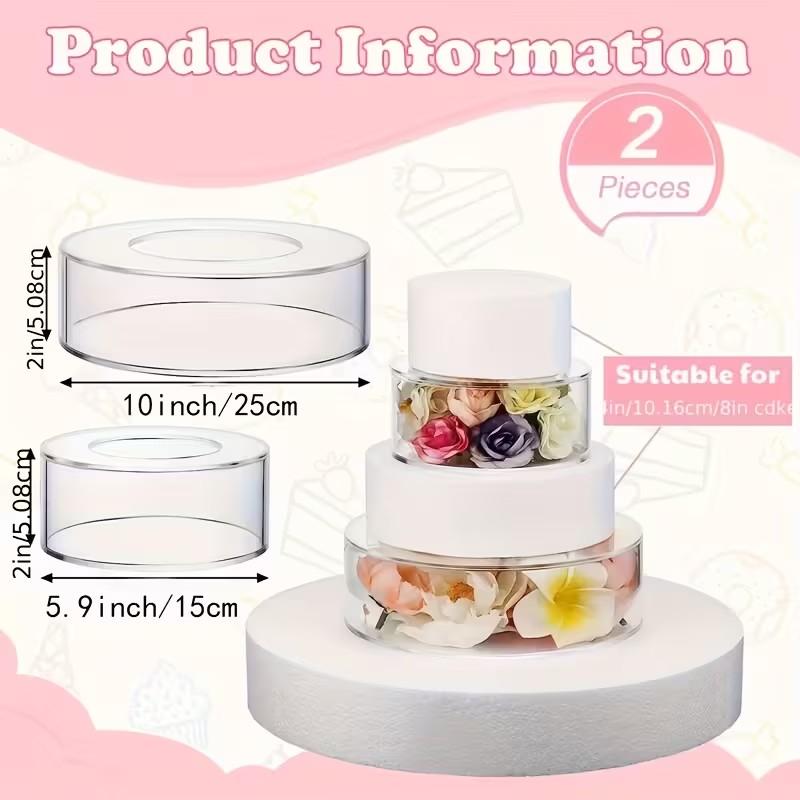 2pcs Transparent Acrylic Cake Stands - Stackable Nesting Cylinder Display Stands with Fillable Tiers, Suitable for Wedding Birthday Party Dessert Display, Reusable Tiered Cake and Cupcake Stands, Event Tableware Safe Design | Clear Style | Smooth