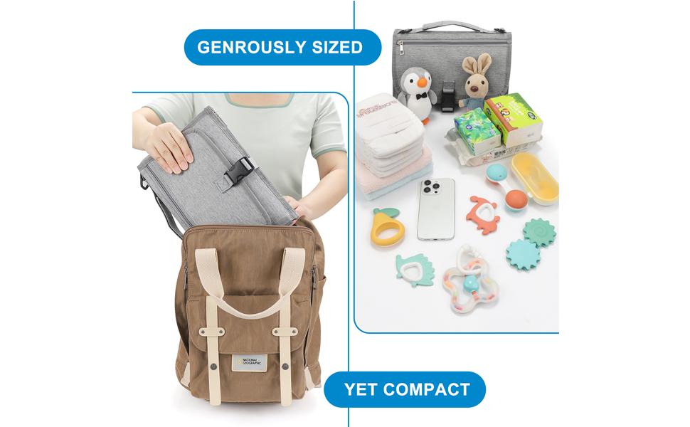 Portable Diaper Changing Pad, Waterproof Travel Baby Changing Mat, Newborn Essentials Baby Shower Gifts, Grey