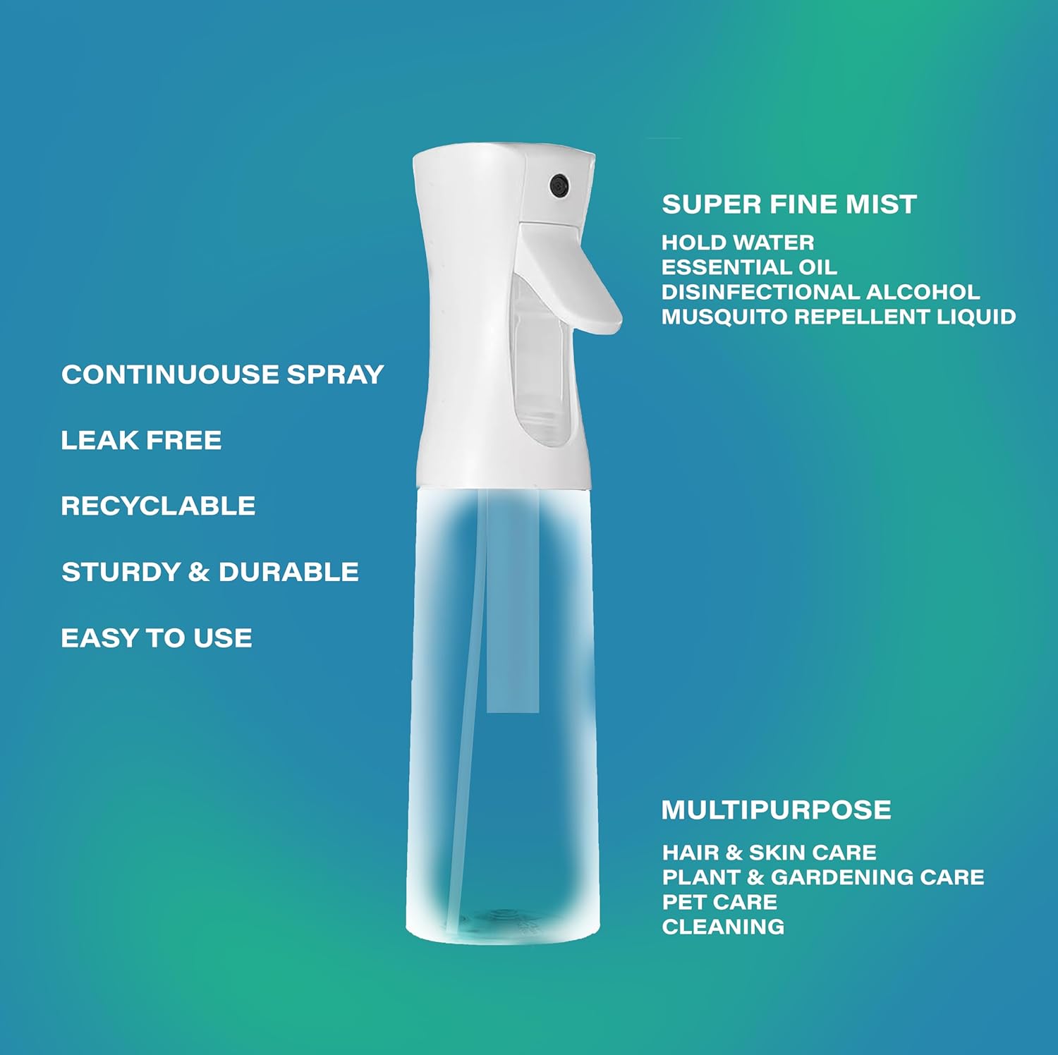 Two pieces - continuous spray bottle, hair spray bottle, plant spray mist bottle, ultrafine spray bottle for hair, skin care, plant care, pet decoration, cleaning, kitchen goodies, kitchen oil pot, ultrafine watering can (2pc)