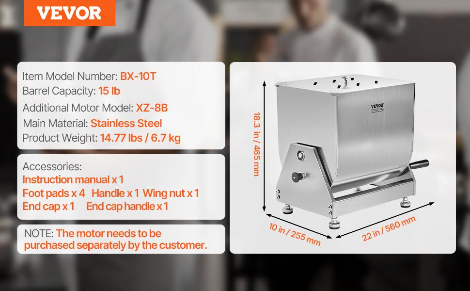 VEVOR Manual Meat Mixer, 15L Tilt Tank Meat Processing Equipment(Mixing Max 15LBS for Meat), Stainless Steel Meat Mixer, Sausage Mixer Machine with Lid Handle Gear Reducer, Ground Beef Hand Mixer