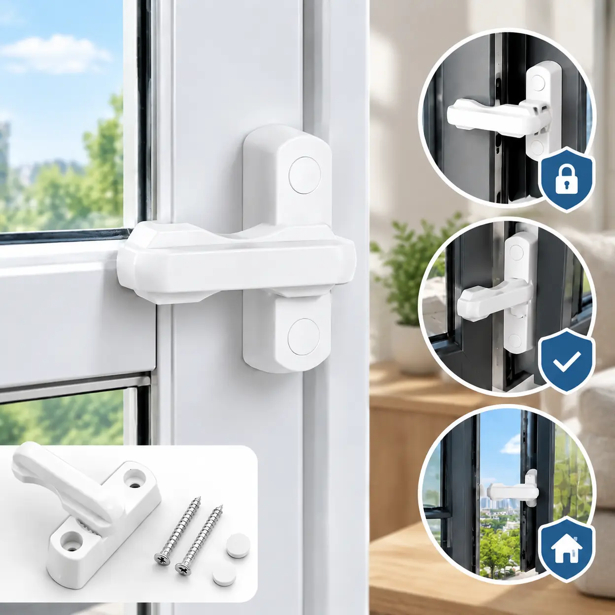 Window & Door Security Lock, White Safety Stopper Frame Restrictor for Extra Home Protection, Anti-Theft Door Window Lock Child Safety Limiter,Wooden,Red,elegant