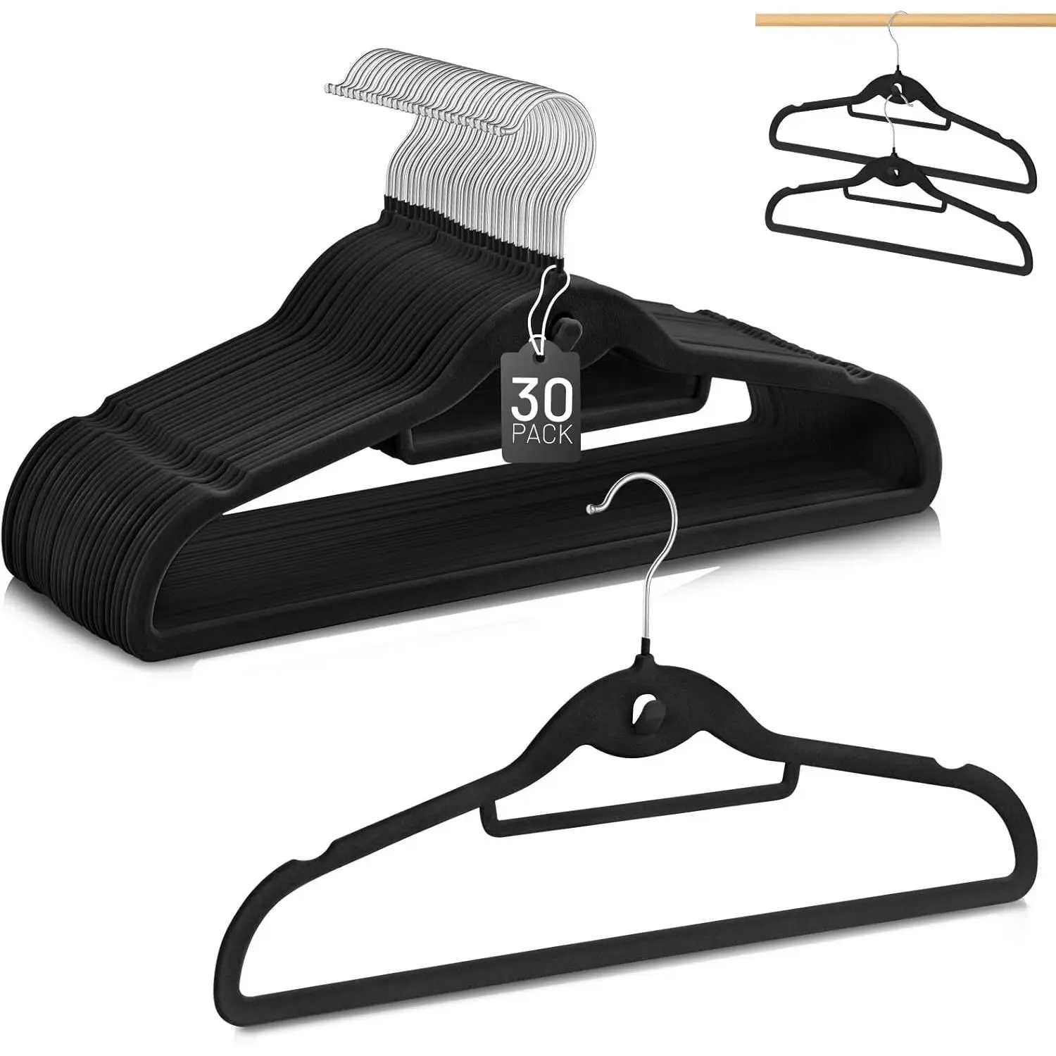 Velvet Stackable Hangers 30 Pack, Clothes Hanger Non Slip Felt with Hook