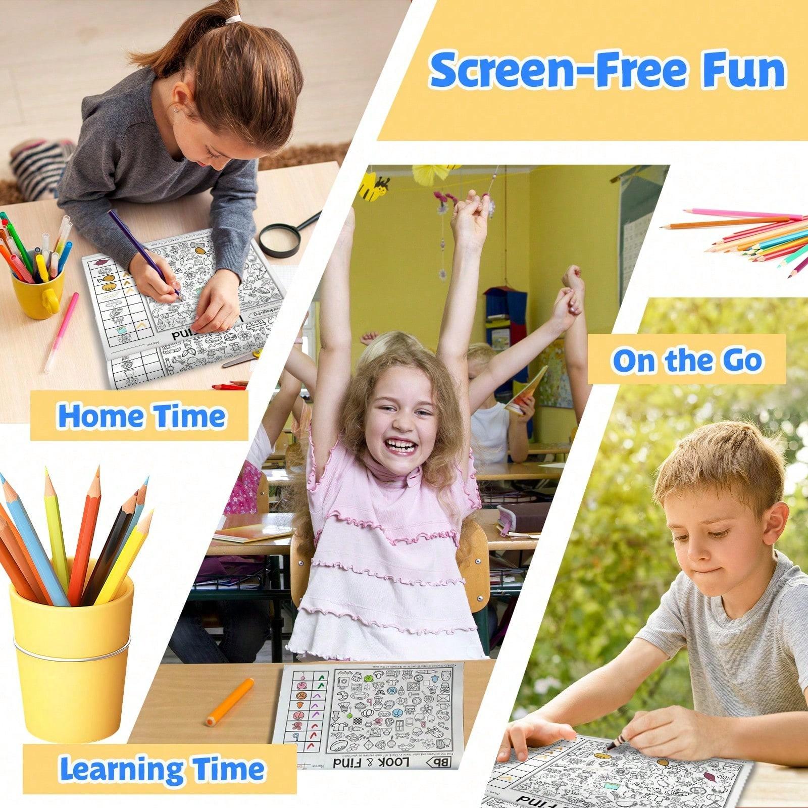 Look and Find Activity Workbook, Hidden Objects Search-and-Spot Pages, Alphabet / Objects / Colors & Shapes Themes, Visual Scanning and Observation Practice, Checklist Challenges, Screen-Free Puzzle Fun, Clear Worksheets for Daily Practice