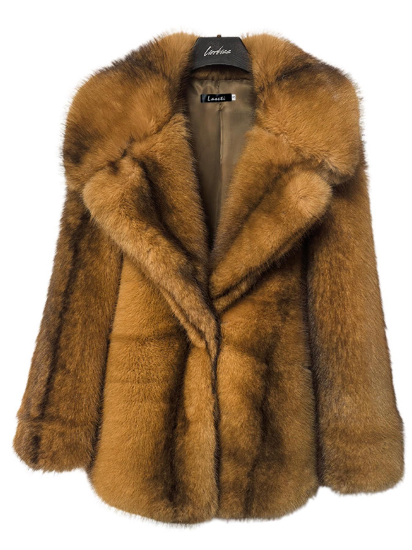 Women's Lapel Faux Fur Jacket for Fall and Winter, Short Warm Coat with Street Style, Eco-Friendly Outerwear for Ladies